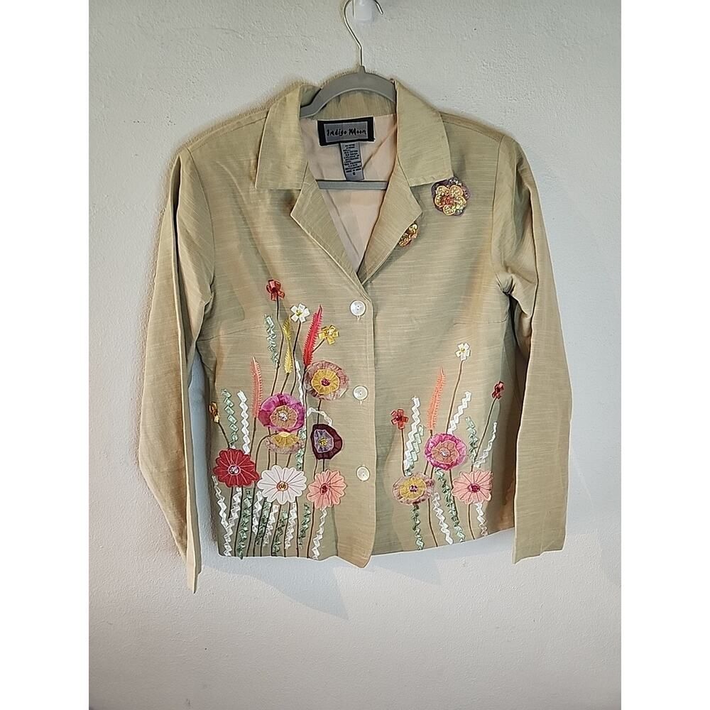 Indigo Moon Jacket Embroidered Paisley Button Down Bohemian Patchwork Small